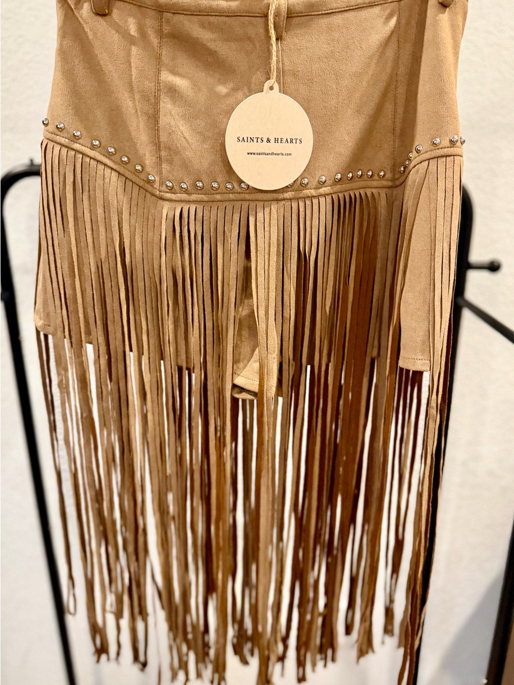 Western Fringe Studded Faux Suede Shorts